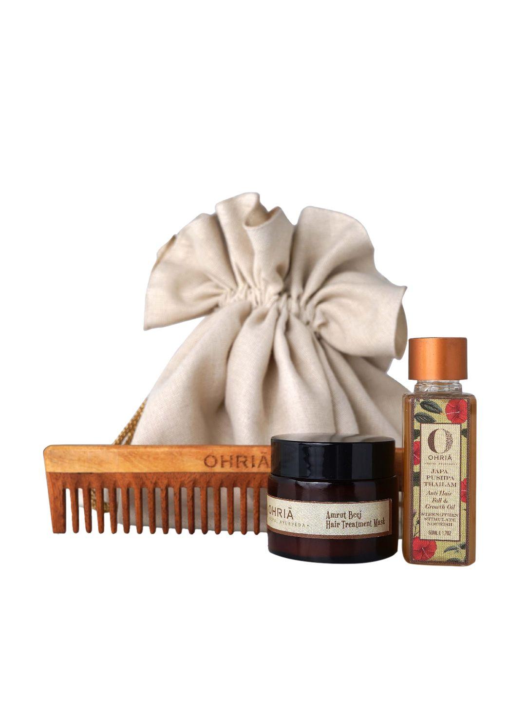 ohria ayurveda hair spa ritual kit with natural neem wooden comb