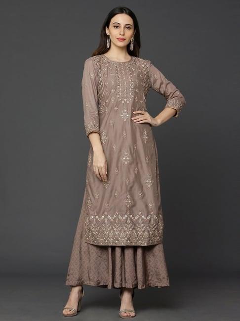 ojas design grey embroidered kurta palazzo set