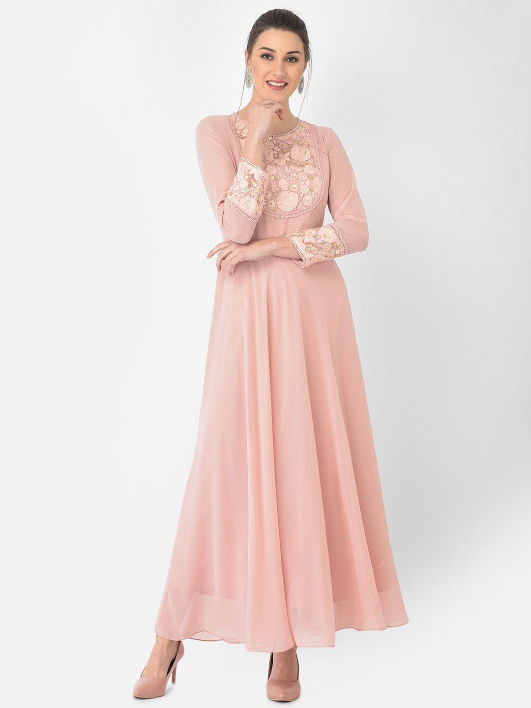 ojjasvi women pink georgette embroidered maxi dress