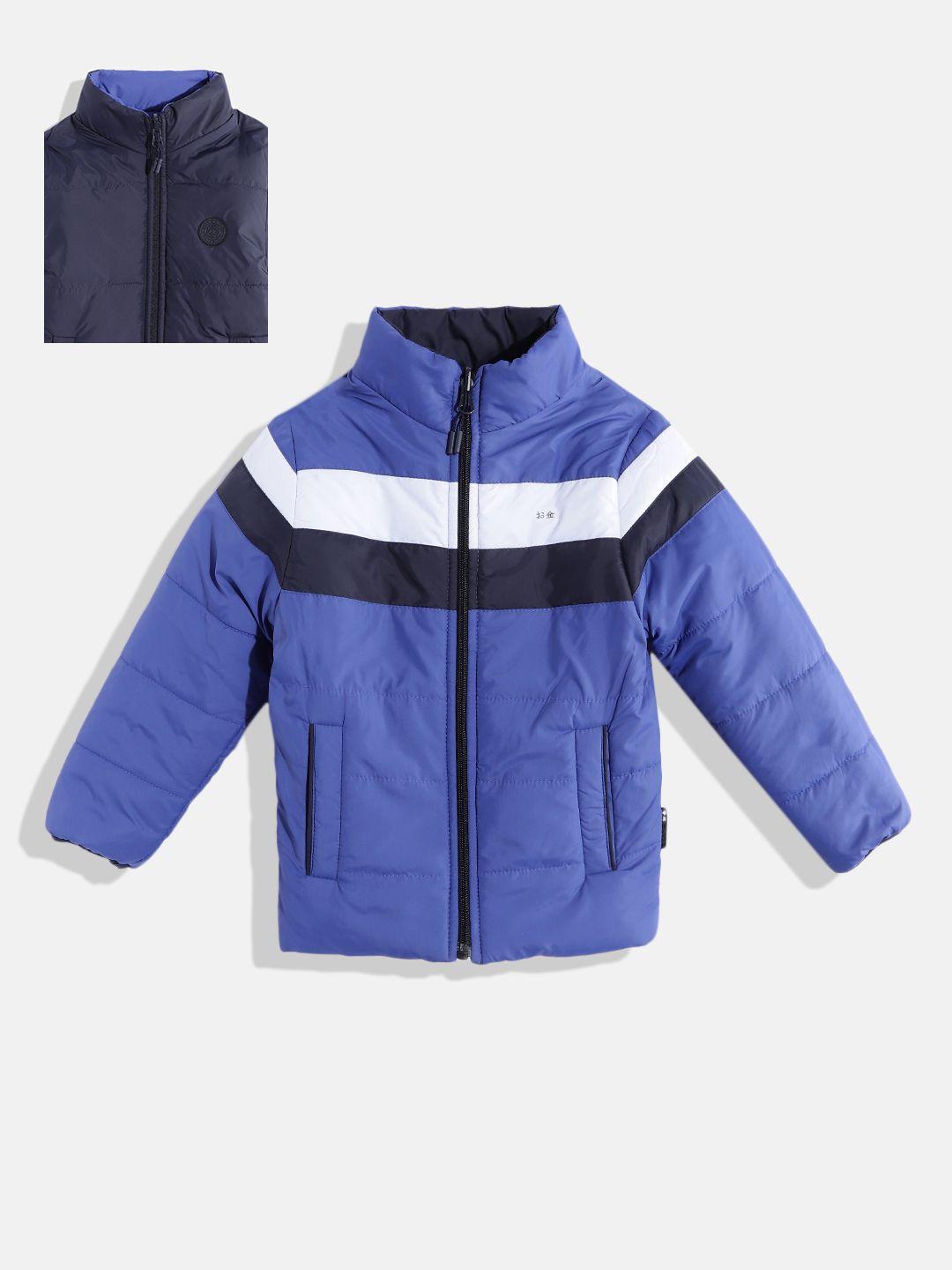 okane boys blue white striped reversible hooded padded jacket