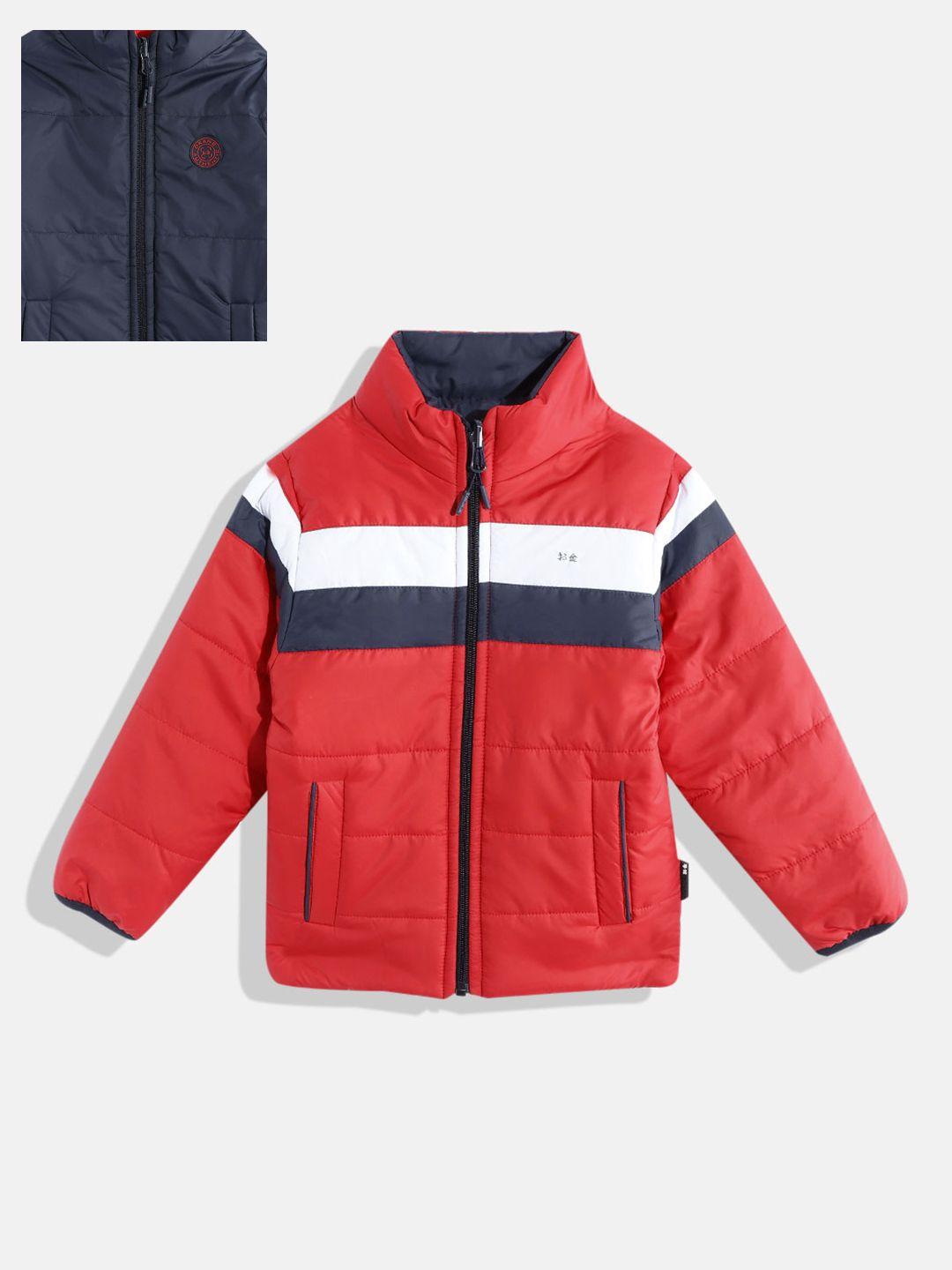okane boys red & navy blue solid reversible padded jacket