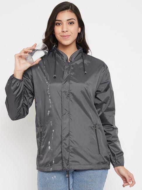okane dark grey regular fit rain coat