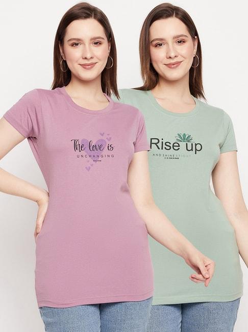 okane dusty pink & green graphic print t-shirt (pack of 2)