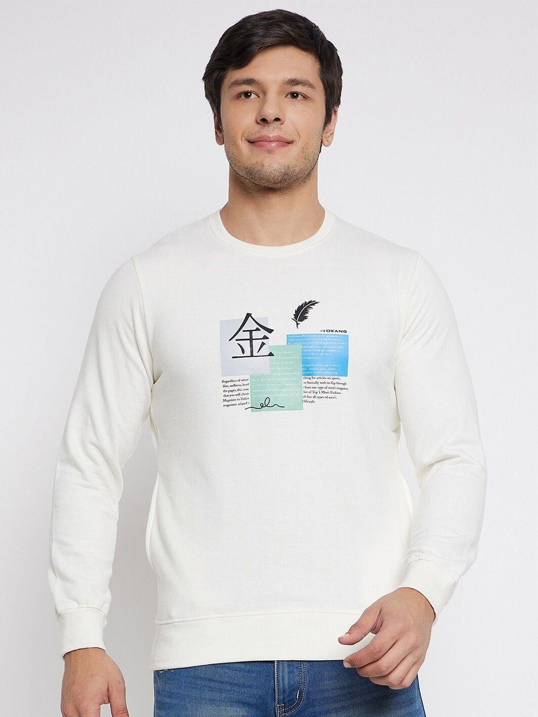 okane graphic printed ribbed cotton pullover sweatshirt
