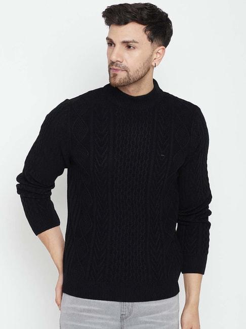 okane jet black regular fit self design sweater