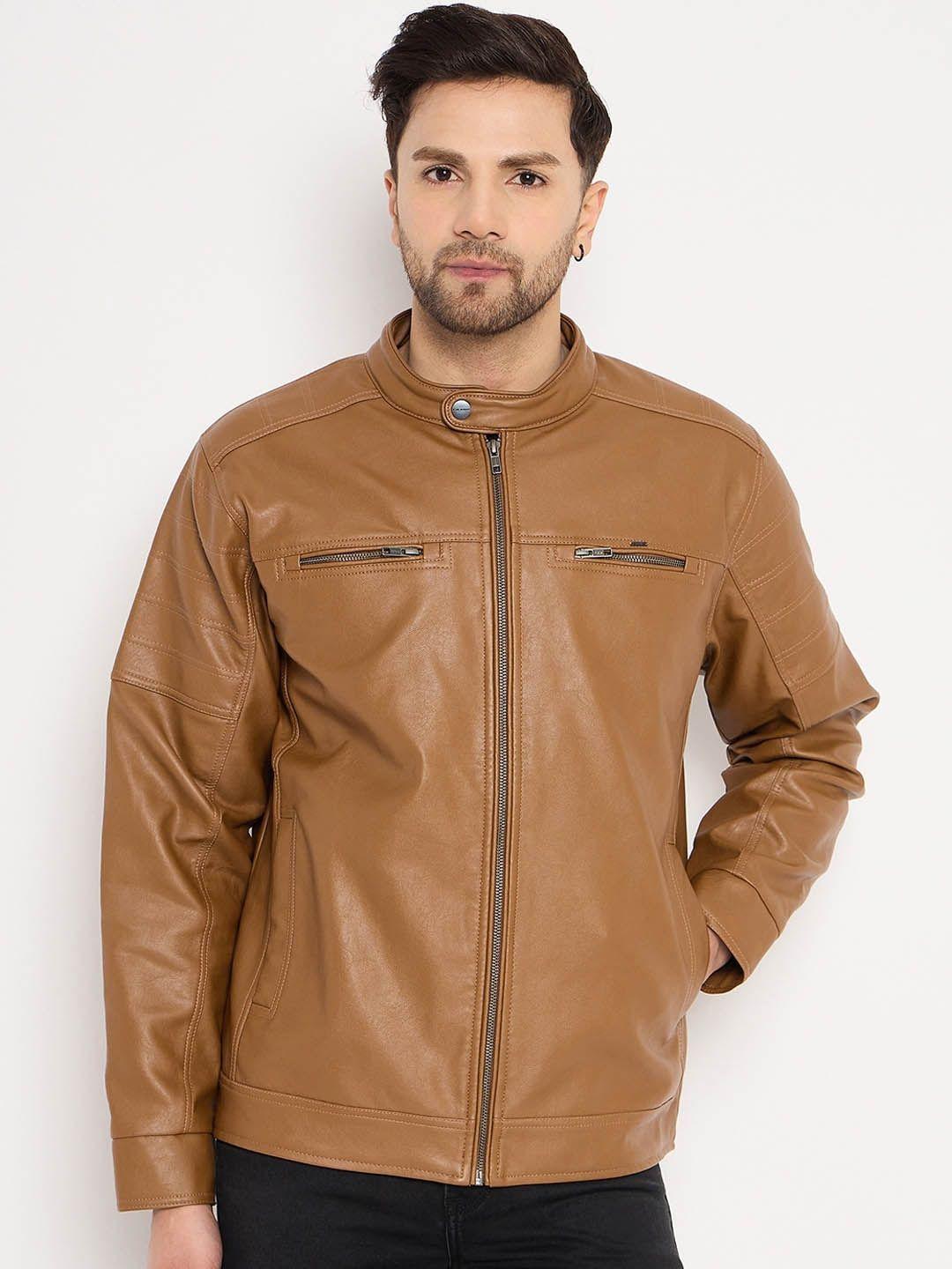 okane long sleeves leather biker jacket