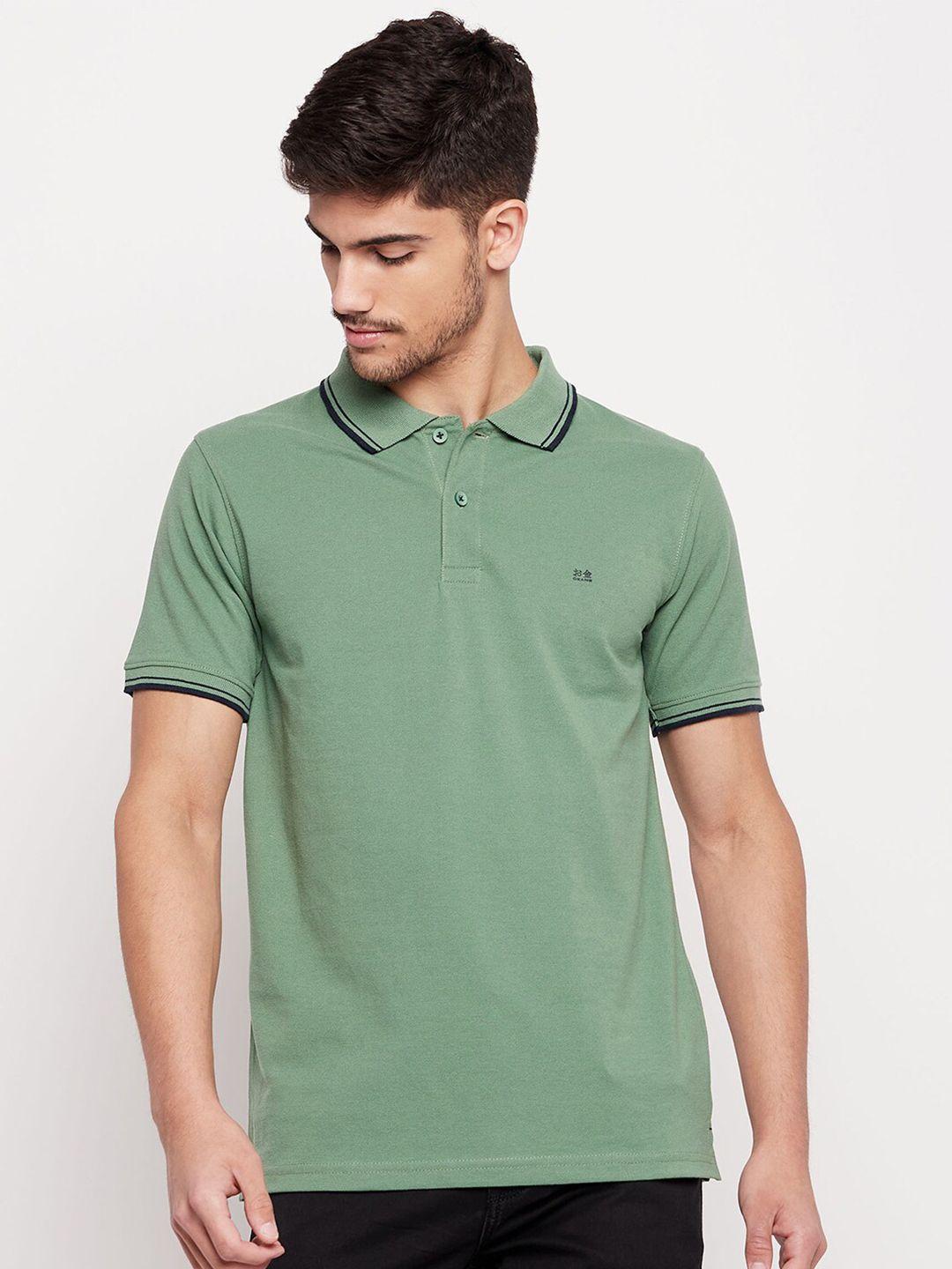 okane men green polo collar applique t-shirt