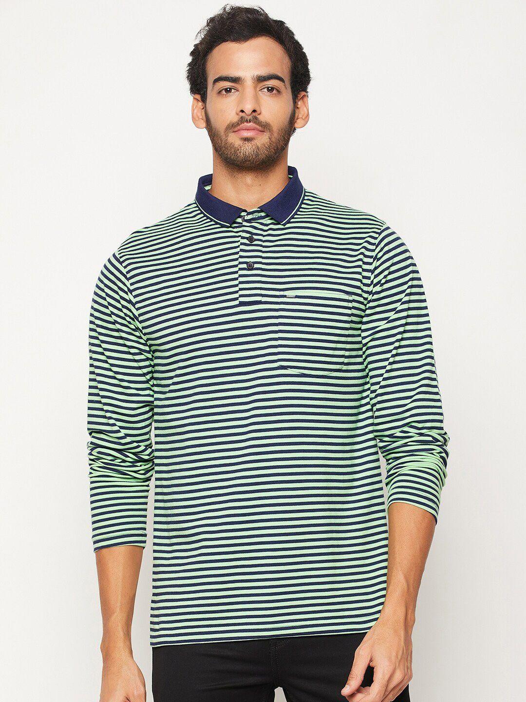 okane men green striped polo collar t-shirt