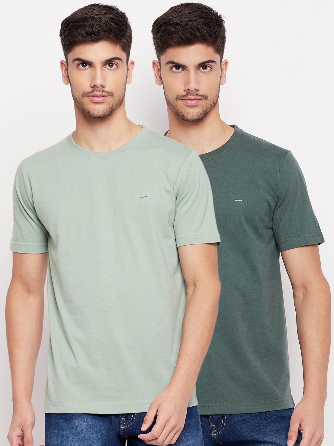 okane men olive green 2 v-neck pockets t-shirt