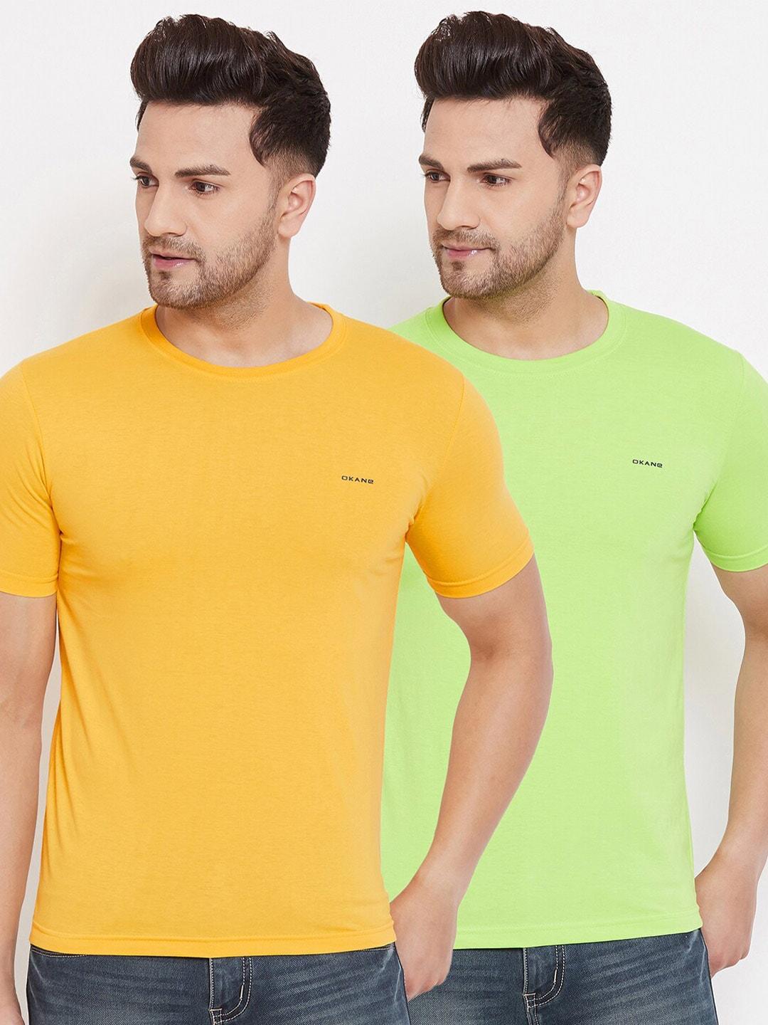 okane men pack of 2 solid round neck t-shirts