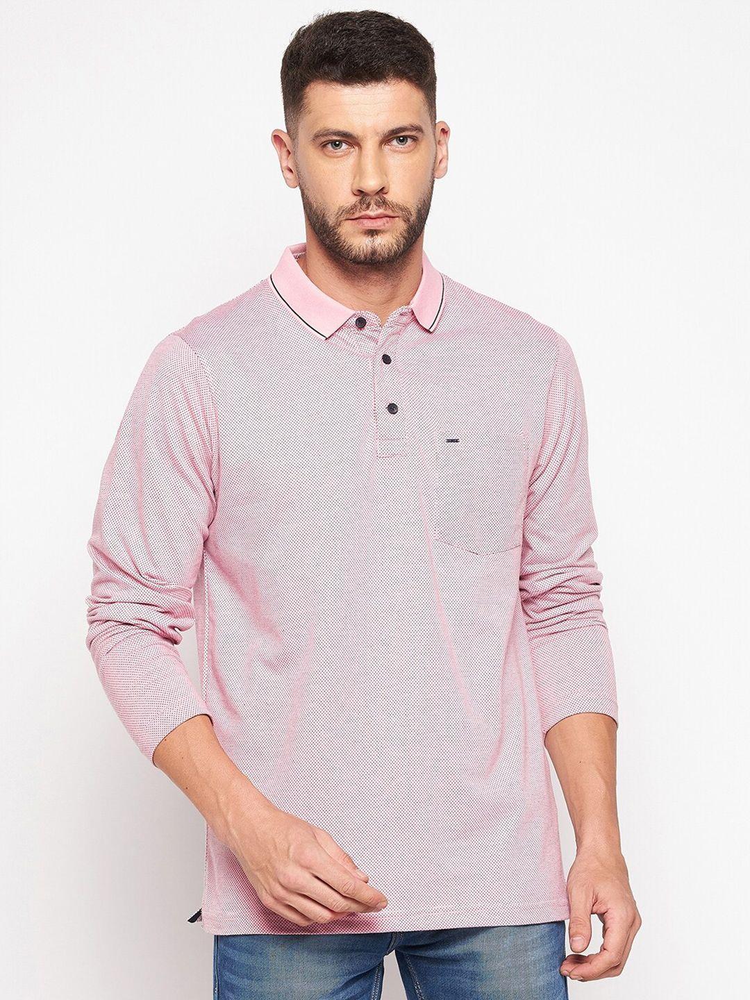 okane men pink polo collar cotton t-shirt