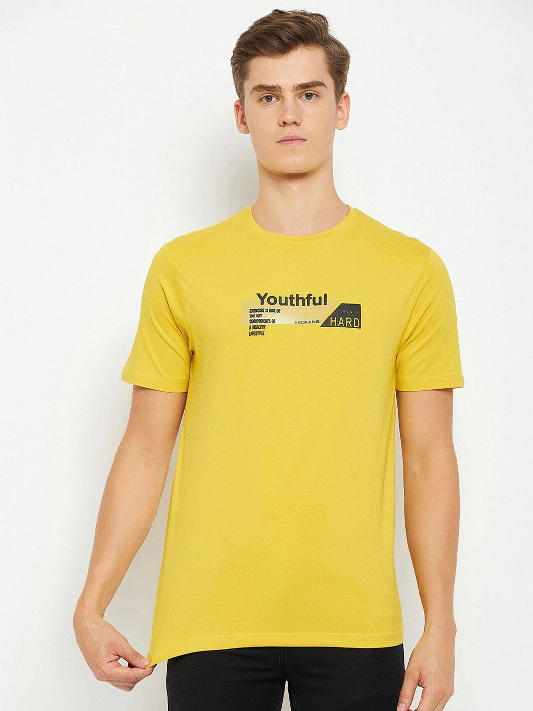 okane men yellow typography t-shirt
