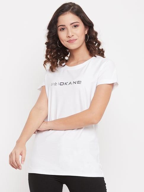 okane white logo printed t-shirt