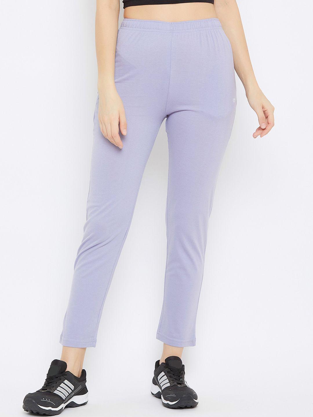 okane women lavender solid cropped track pants
