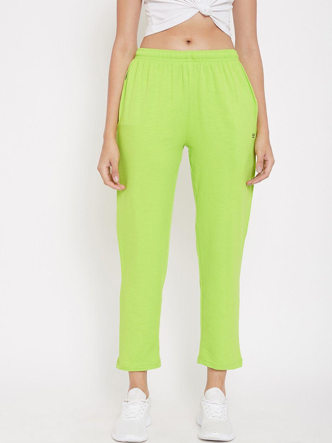 okane women lime green solid comfort-fit cropped track pants