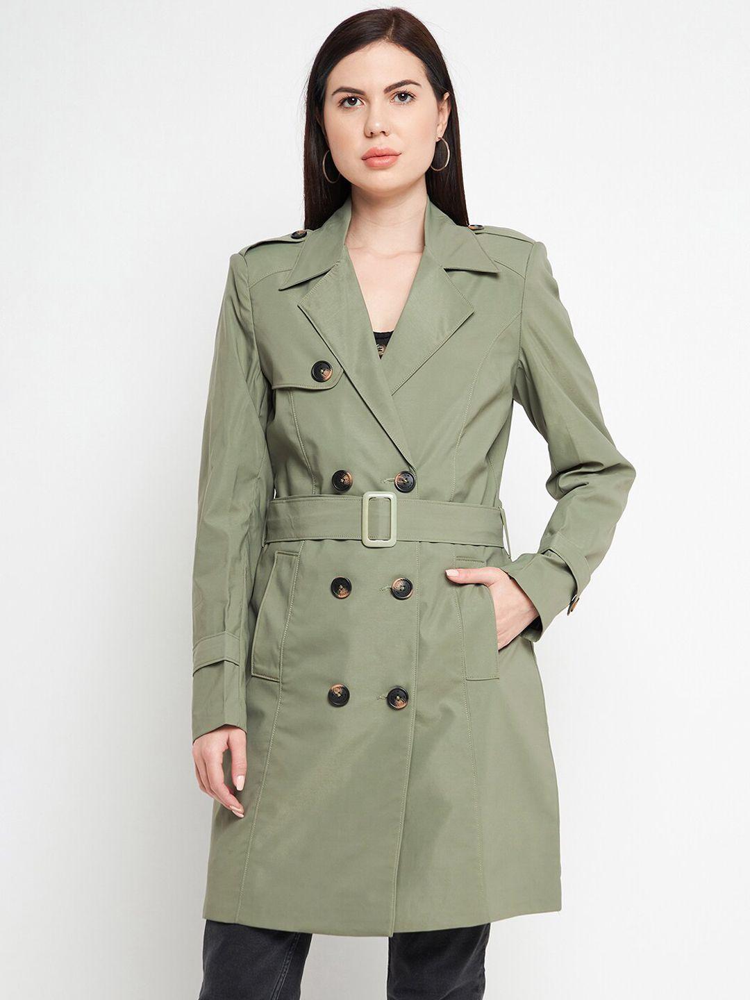 okane women olive green double-breasted trench coats