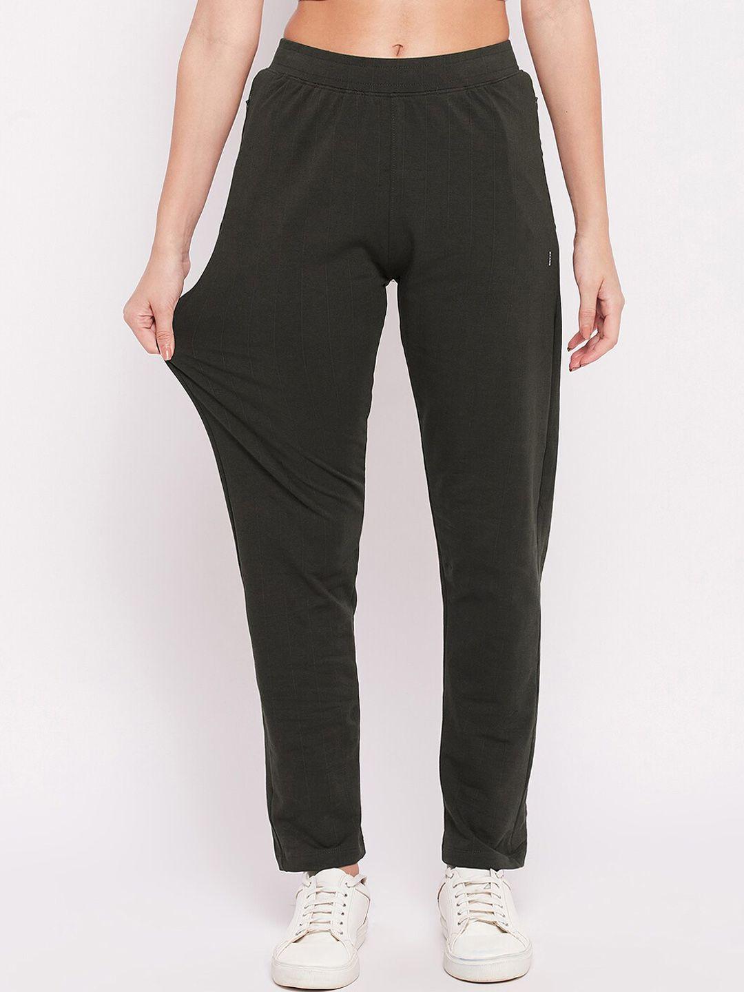 okane-women-olive-green-solid-cotton-track-pants