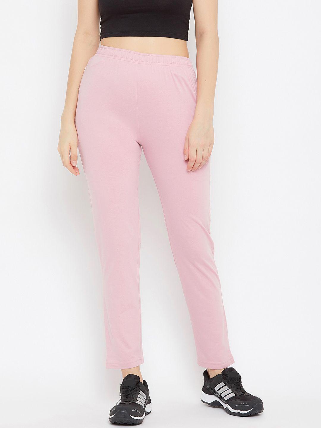 okane women pink solid cropped track pants