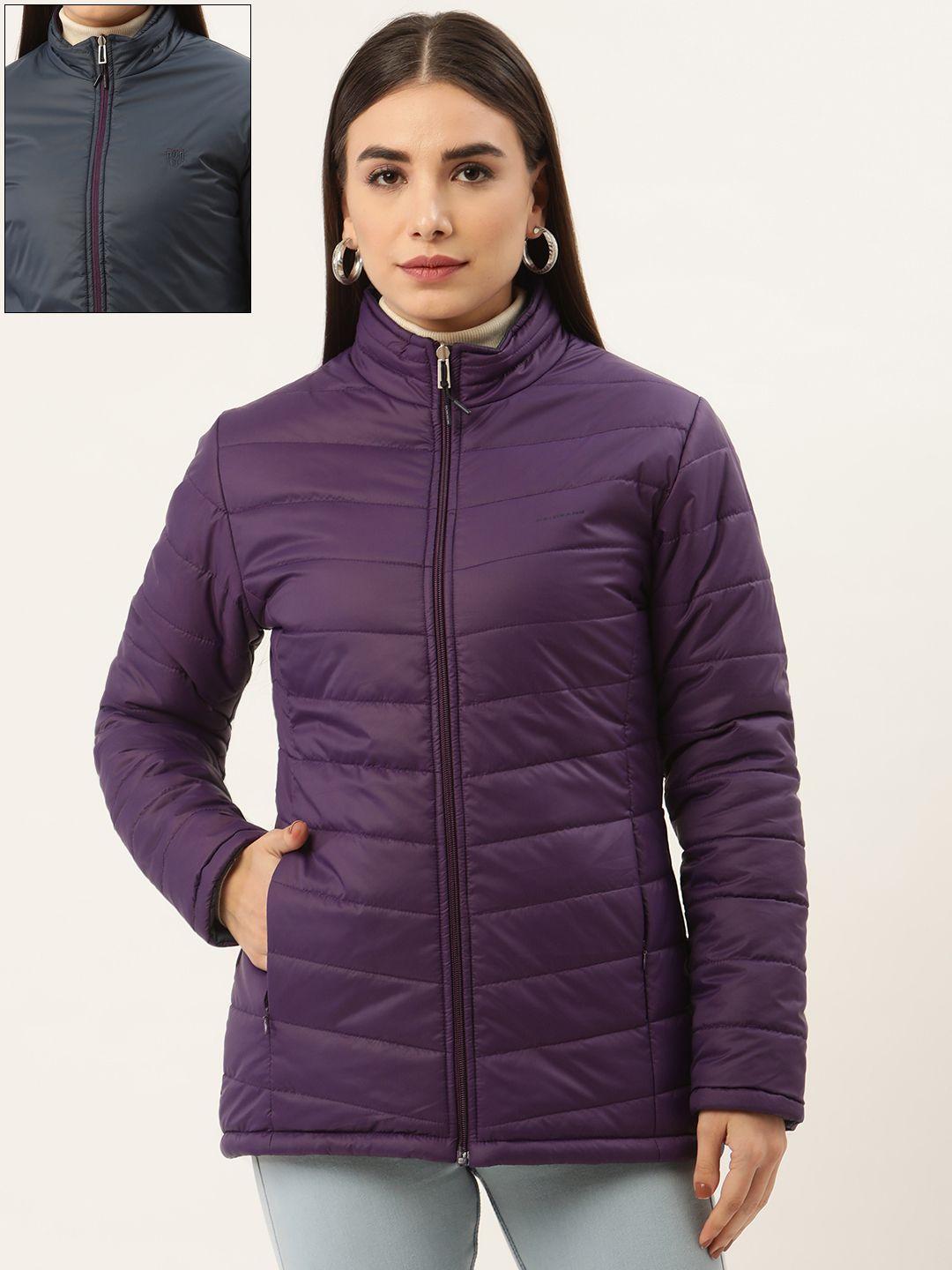 okane women violet navy blue reversible padded jacket