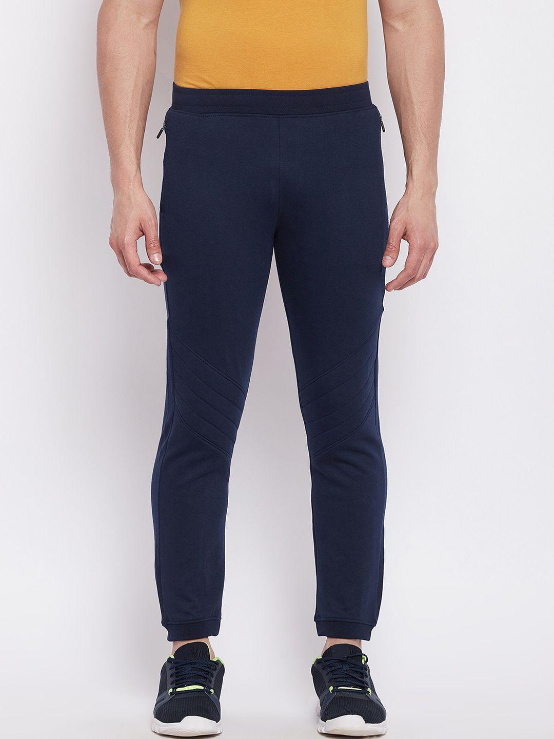 okane  men navy blue solid regular fit joggers