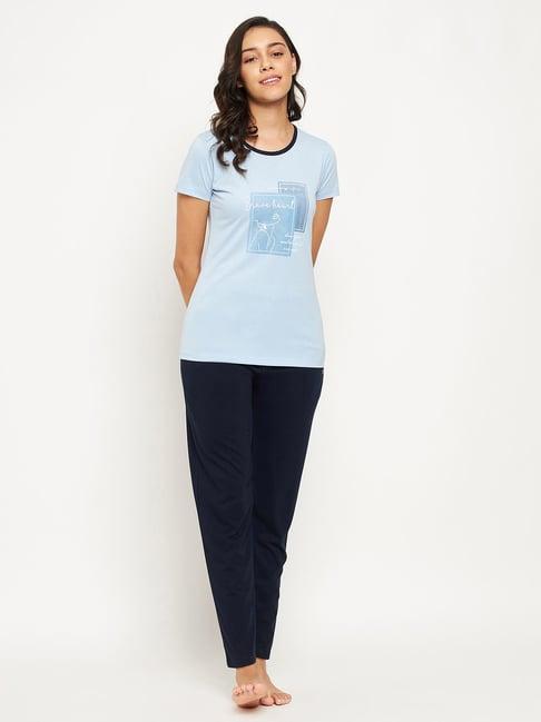 okane blue graphic print t-shirt with pyjamas