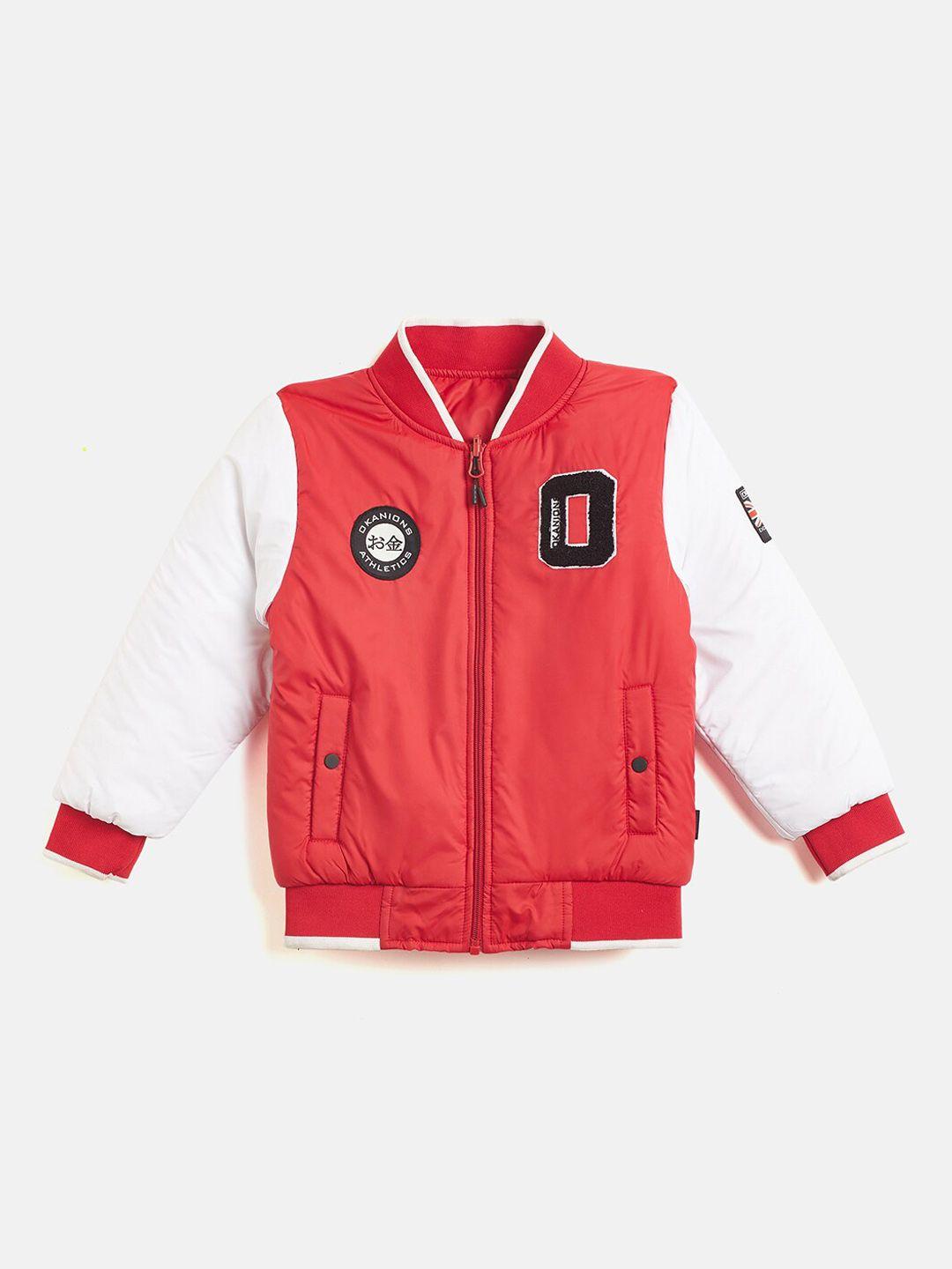 okane boys red colourblocked lightweight long sleeves fashion jacket