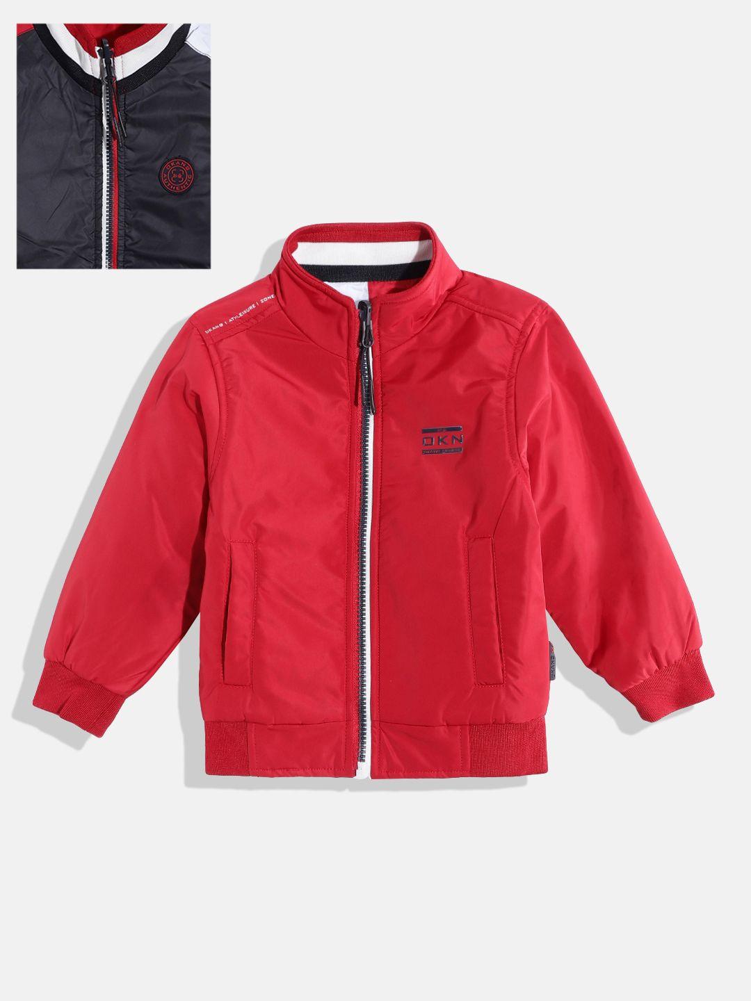 okane boys red solid mock collar reversible bomber jacket