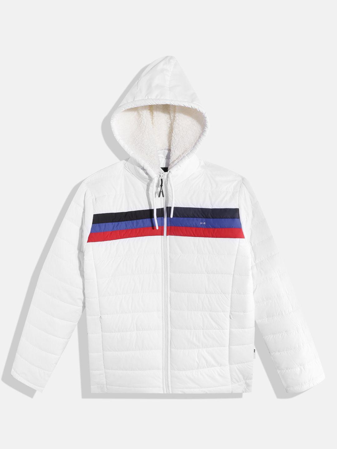 okane boys white & blue red striped hooded padded jacket