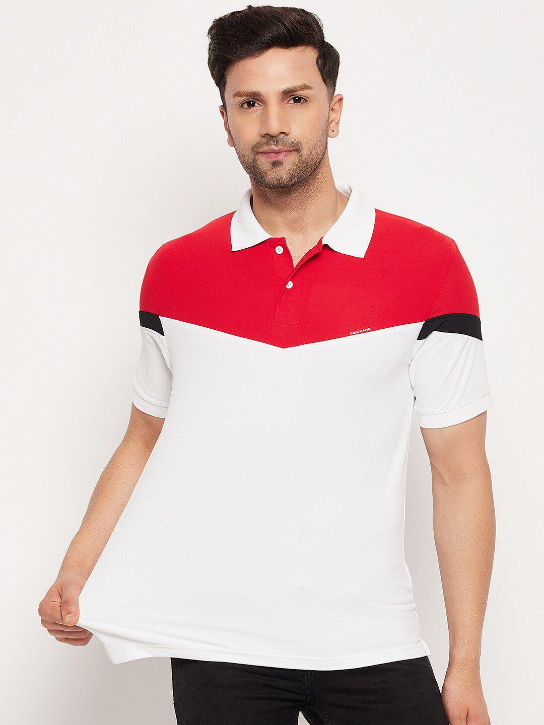 okane colourblocked polo collar t-shirt