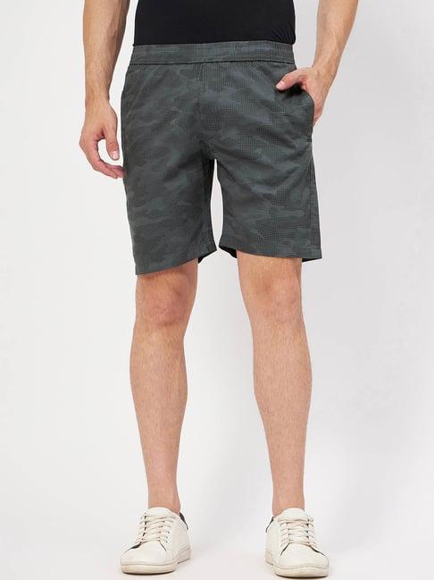 okane dark olive regular fit camo print shorts