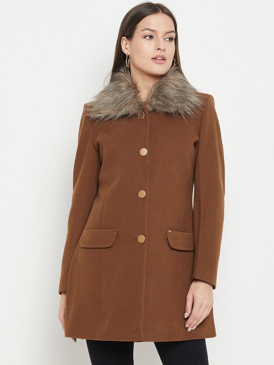 okane faux fur trim single-breasted overcoat