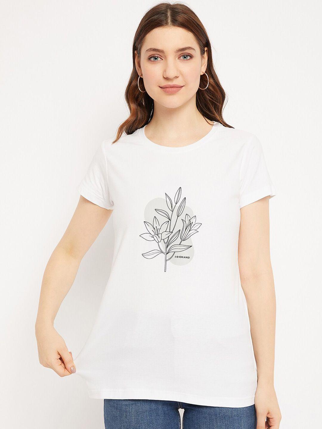 okane floral printed round neck short sleeve cotton t-shirt