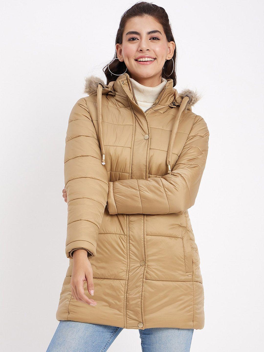 okane hooded faux fur trim detailed lightweight longline padded jacket