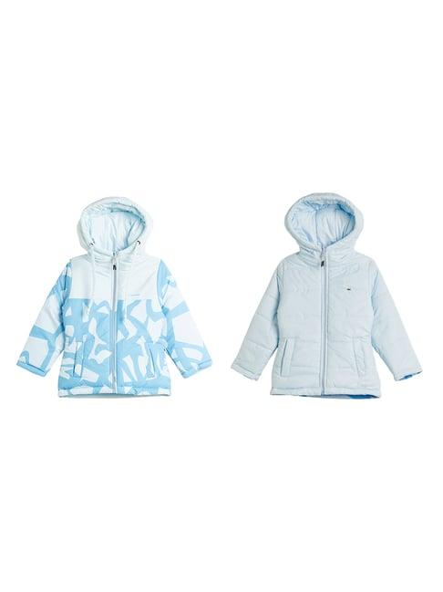 okane kids blue printed full sleeves reversible jacket