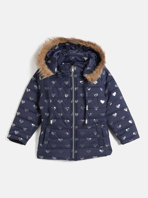 okane kids navy printed full sleeves puffer jacket