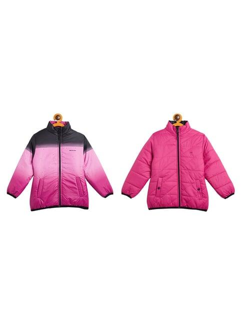 okane kids pink & black solid full sleeves reversible jacket