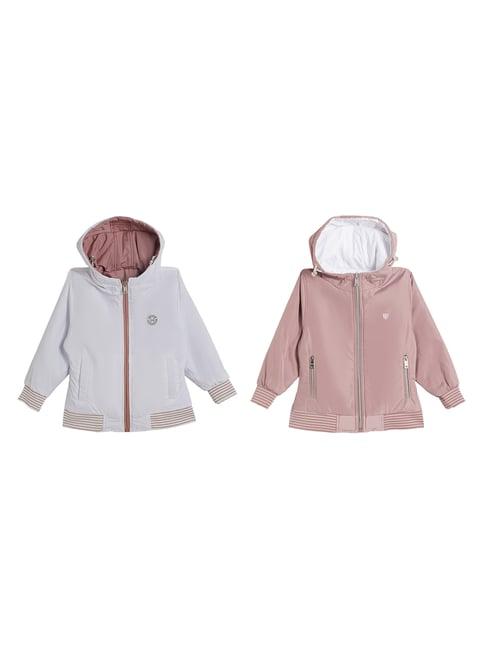 okane kids pink & white solid full sleeves reversible jacket