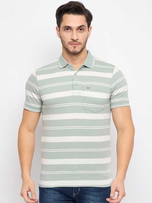 okane light olive regular fit striped polo t-shirt