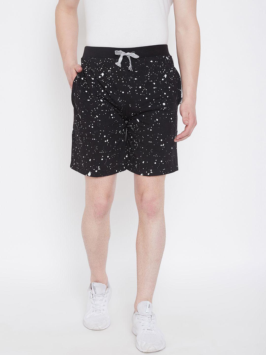 okane men black & white abstract print regular fit shorts