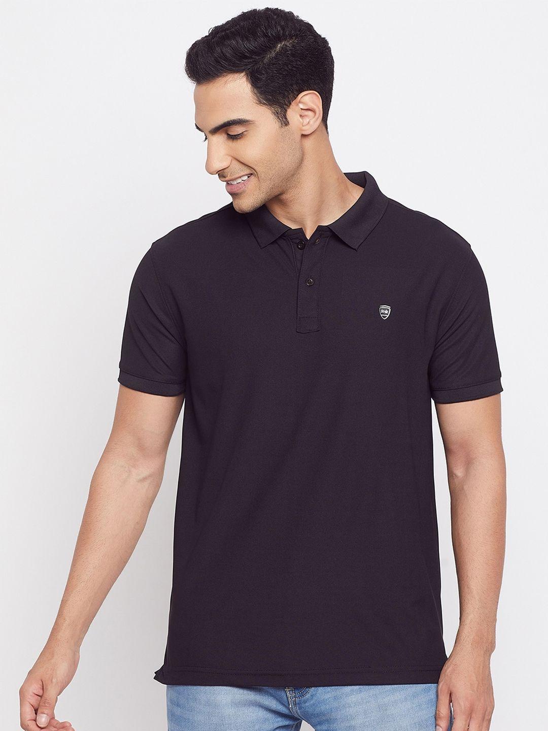 okane men black polo collar cotton t-shirt