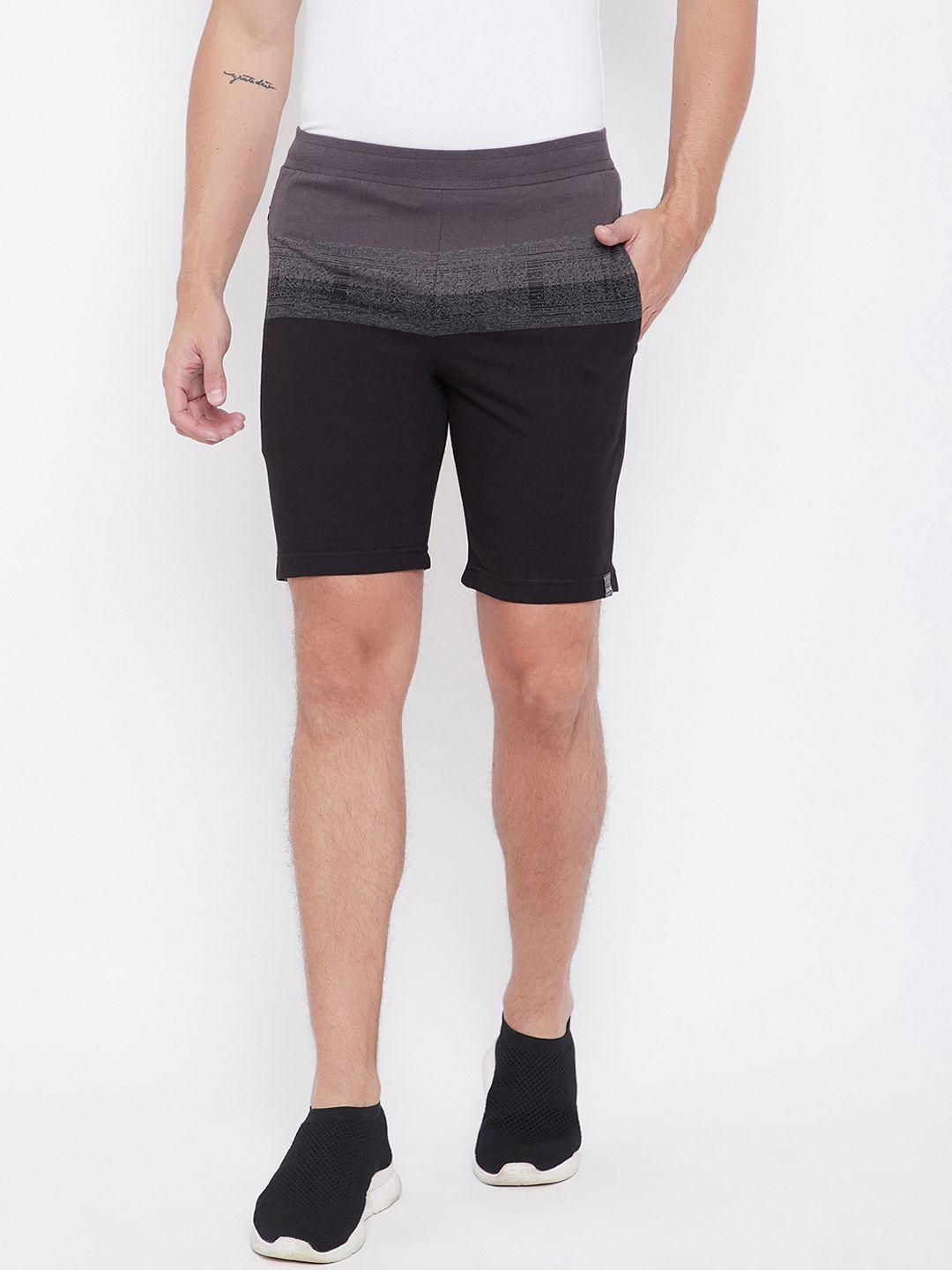 okane men black solid regular fit sports shorts