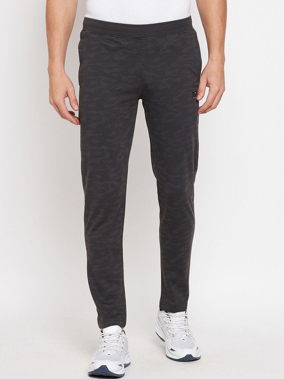 okane men charcoal printed cotton regular fit track pants