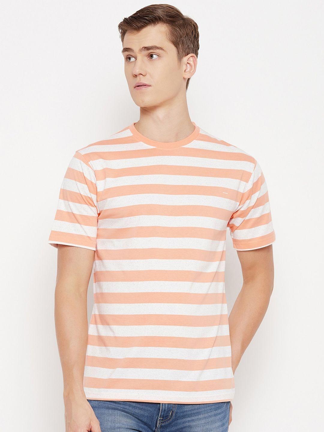 okane men coral striped pockets t-shirt