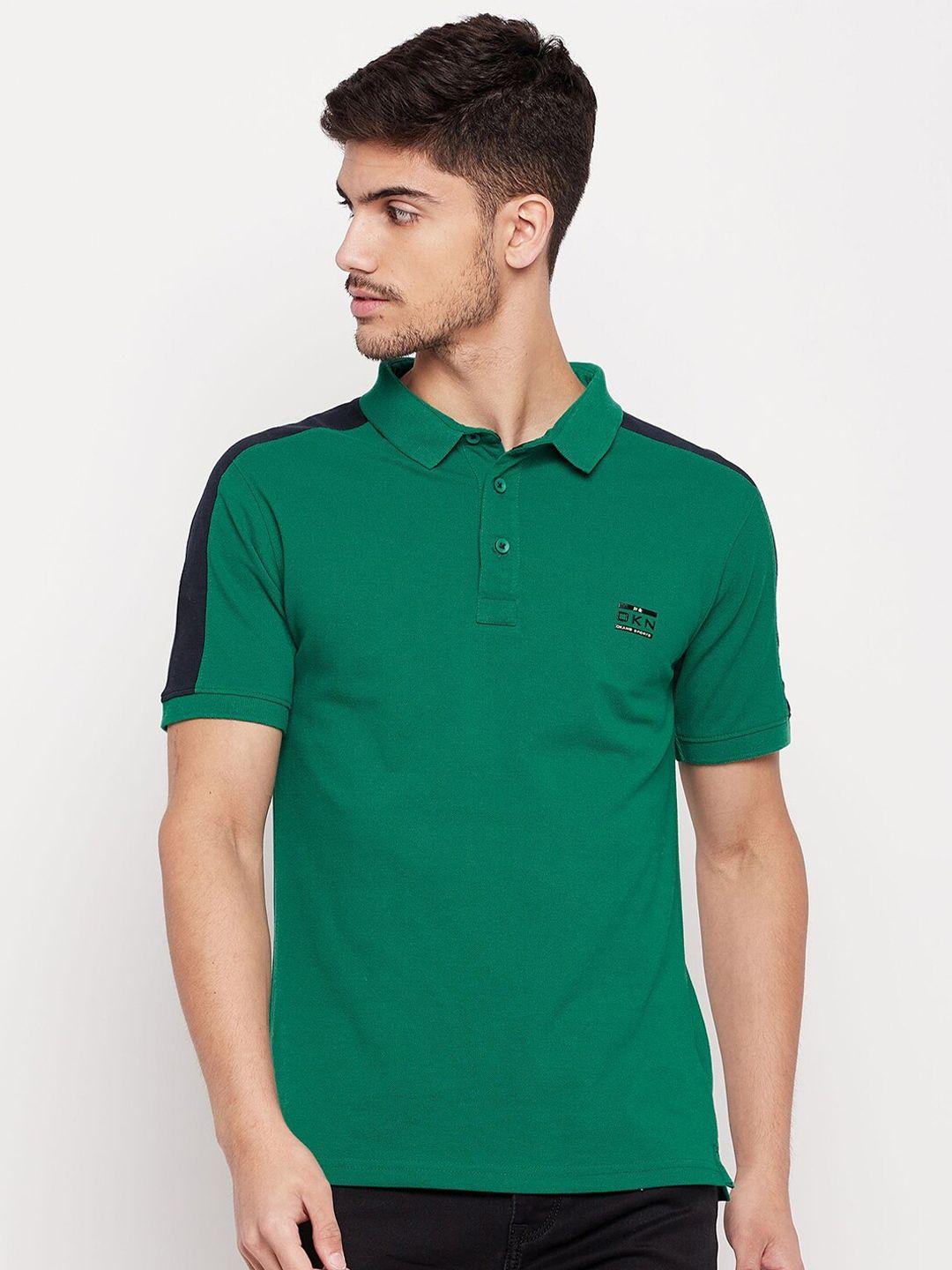 okane men green polo collar applique t-shirt