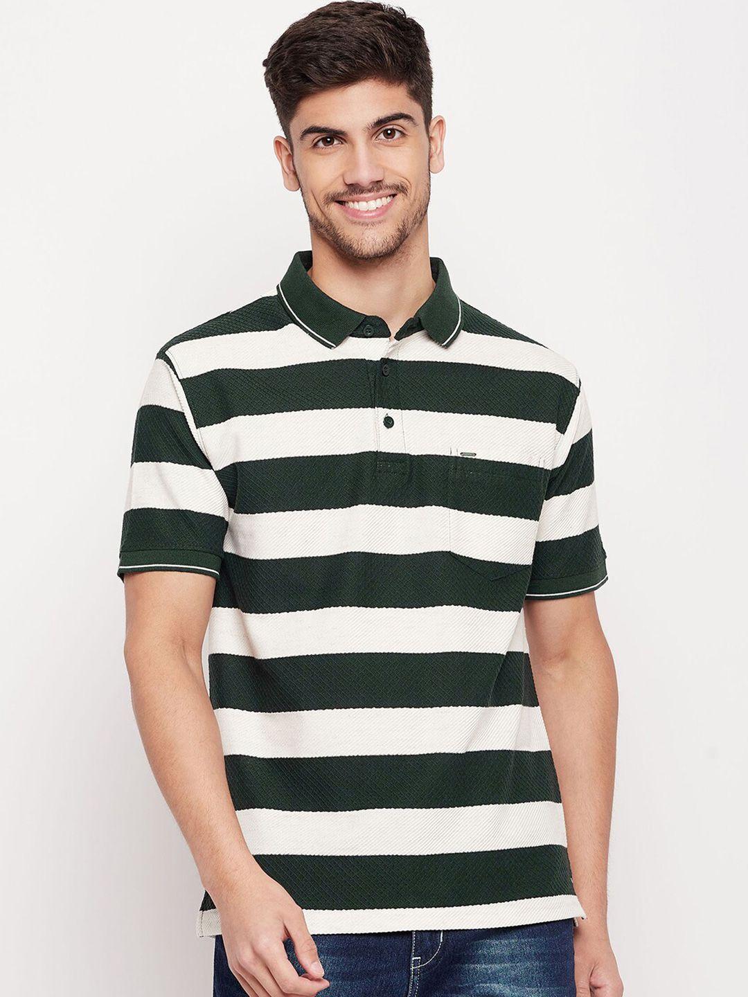 okane men green striped polo collar monochrome pockets t-shirt