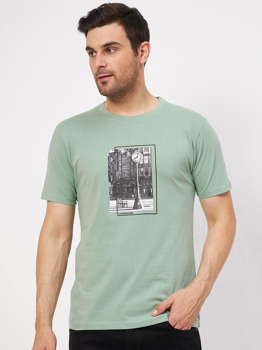 okane men green typography printed pockets t-shirt