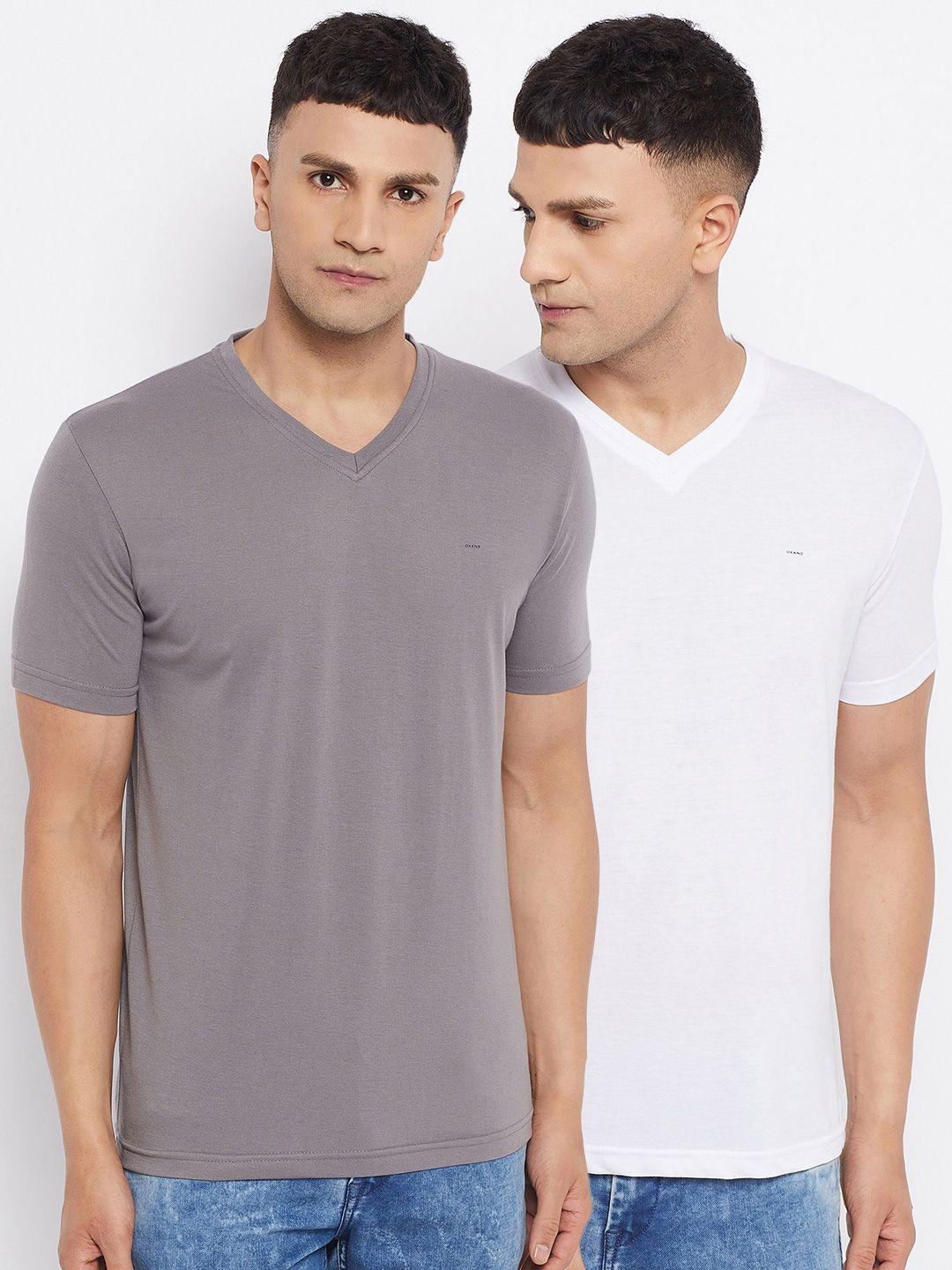 okane men grey & white set of 2 v-neck t-shirt