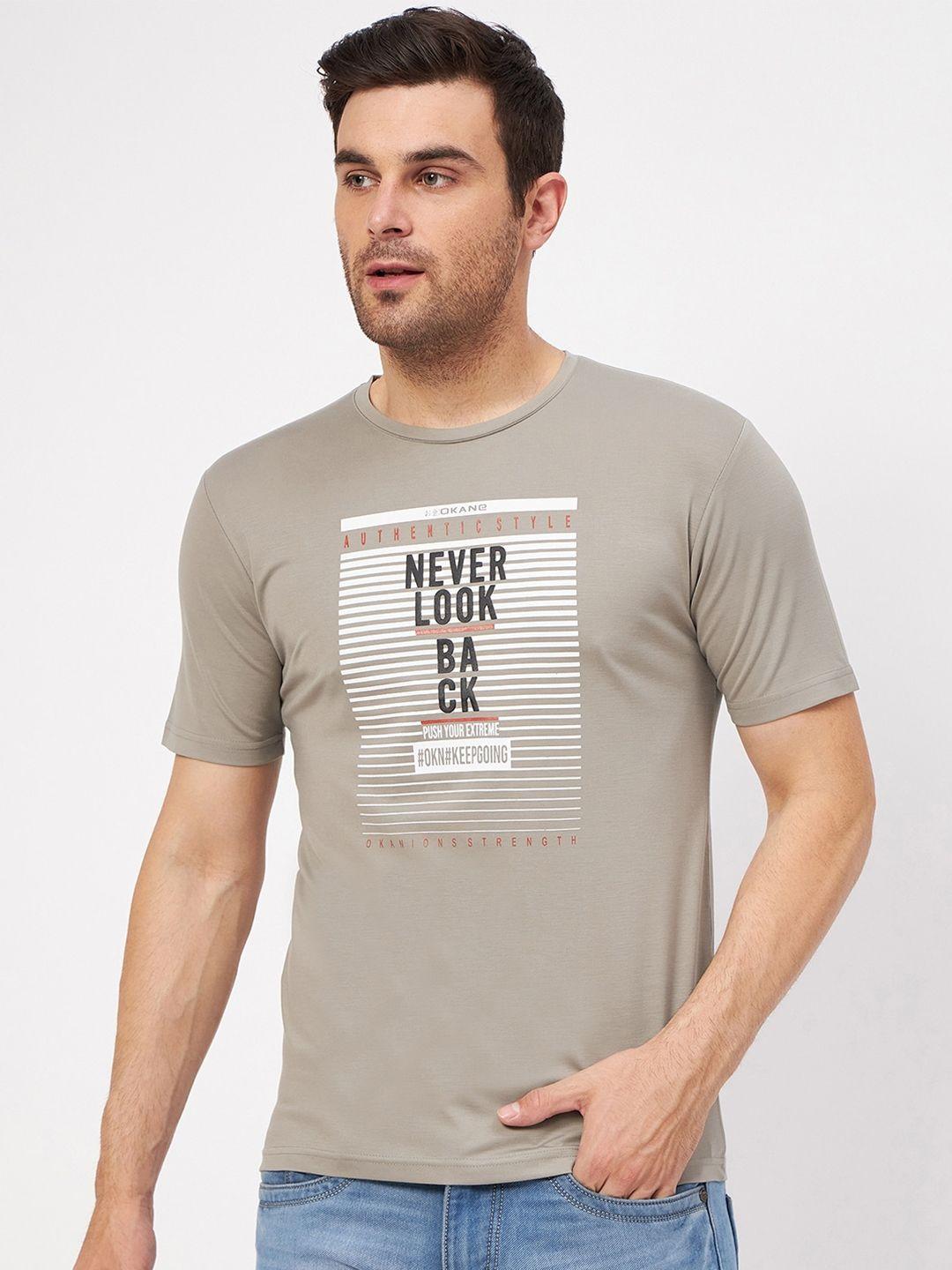 okane men grey printed raw edge t-shirt