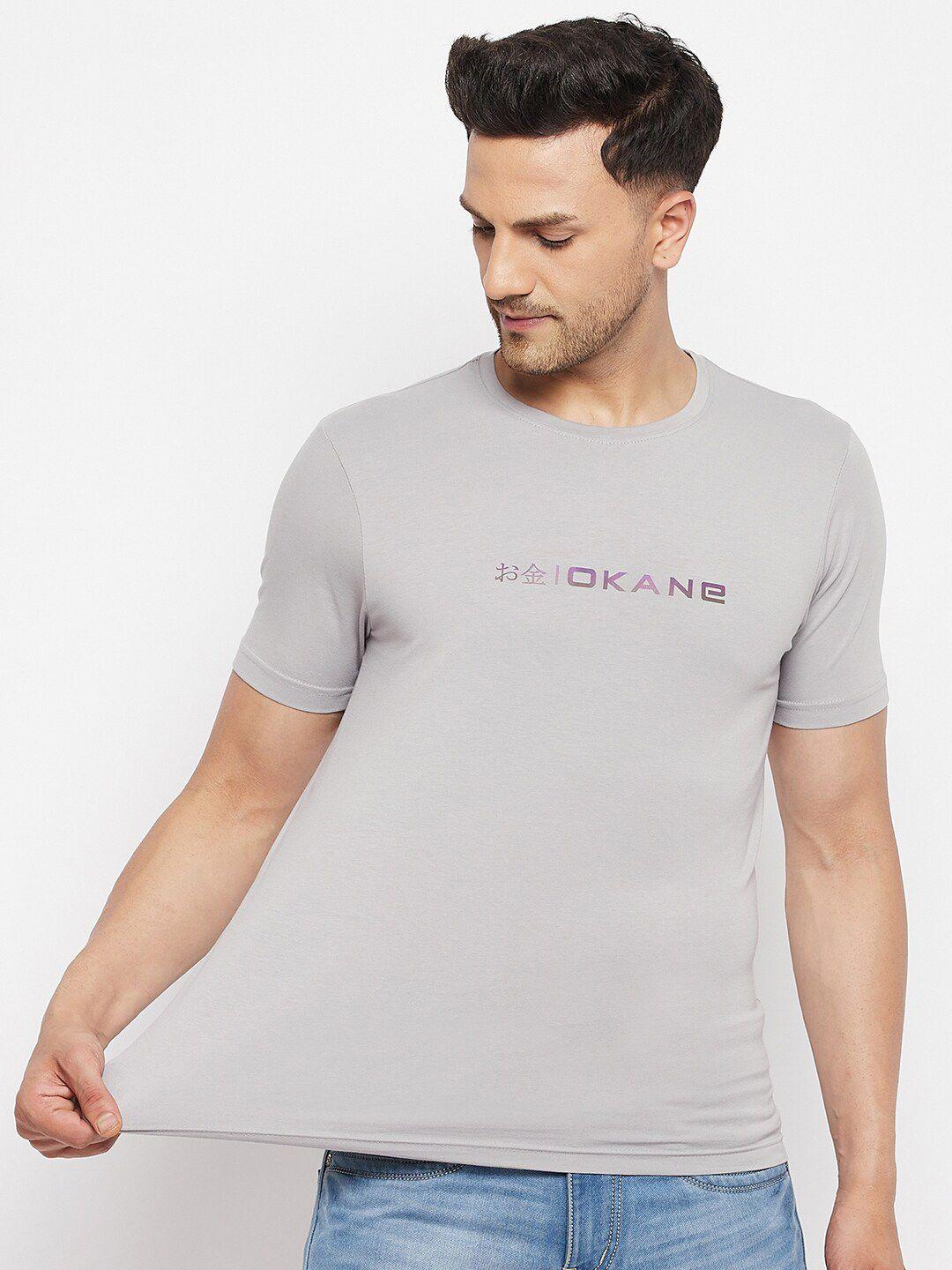 okane men grey typography cotton t-shirt