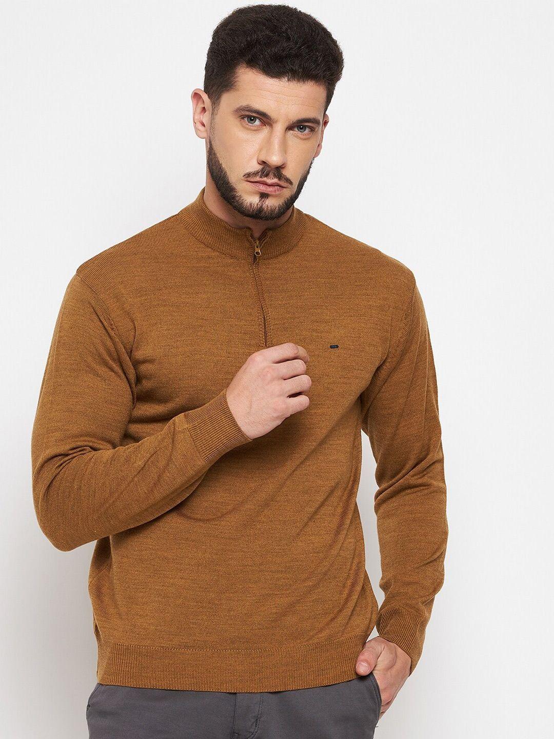 okane men khaki solid acrylic pullover sweater